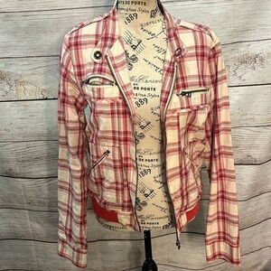 Nick and Mo Cropped Jacket Plaid Zipper Front Pockets Lined Size Medium